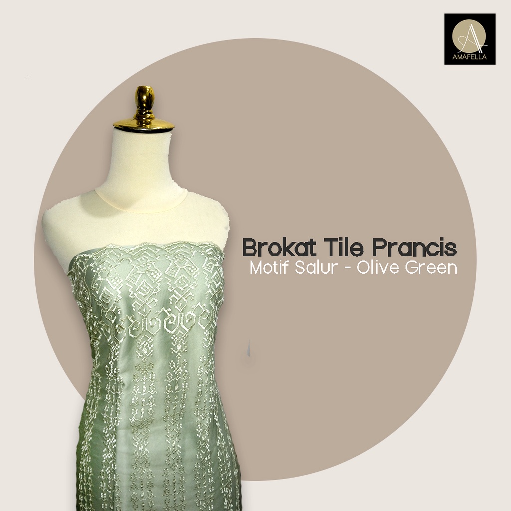 1/2 meter Kain Brokat Tile Prancis Bahan Kebaya Motif Salur