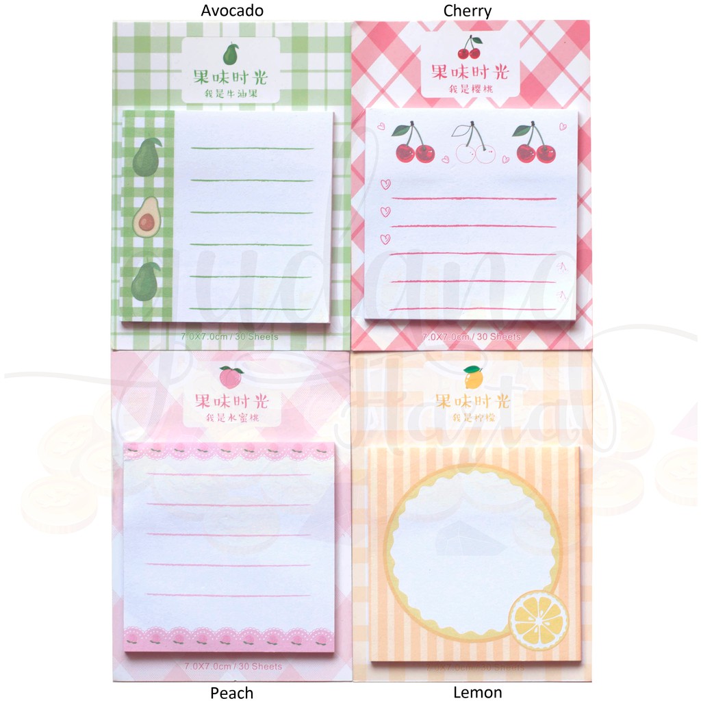 Sticky Notes Simple Fruits Avocado Cherry Lemon Strawberry Memo Lucu GH 301014