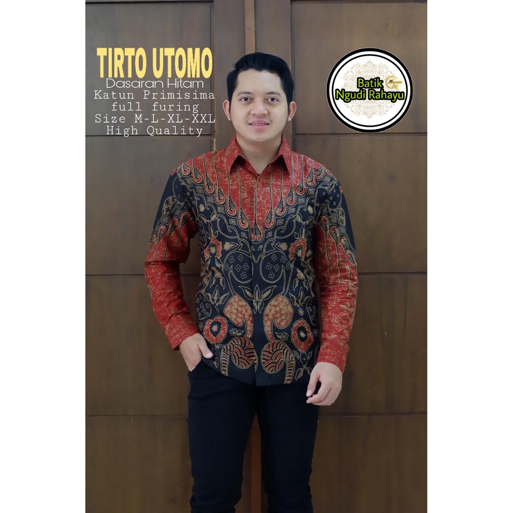 TIRTO UTOMO Kemeja Batik Pria Lengan Panjang Katun Halus FULL FURING Batik NGUDI RAHAYU