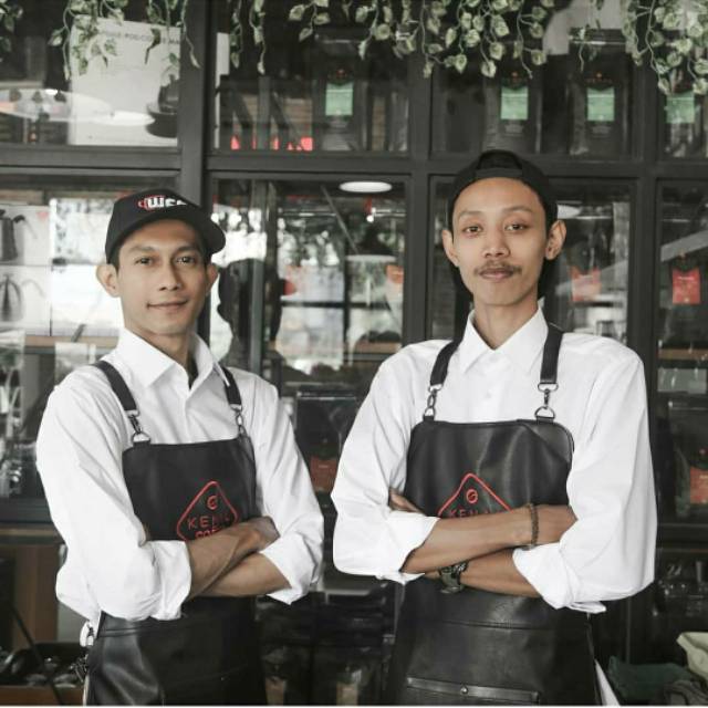 apron barista Celemek Cafe Apron barbershop Celemek cukur rambut full premium synthetic leather full black crossback path strep