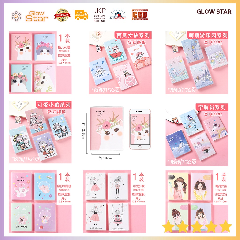 Buku Genggam Mini Book, Buku kecil anak anak motif lucu A6 - (A6 Min) tulis gambar catatan notes agenda mini Notepad notebook model Cewek Perempuan Astronot Cat Kucing