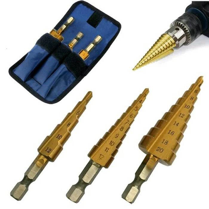 Mata Bor Titanium Pagoda 1 set 3 pcs bonus pouch 3 Multi Step Drill Bits Step drill bit cone kerucut