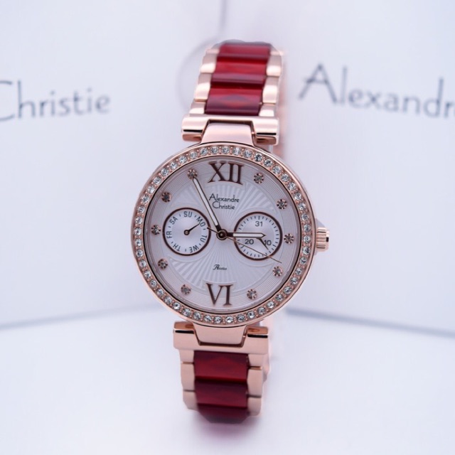 Jam Tangan Wanita/Cewek Alexandre Christie AC 2514 Rosegold Red.Original Garansi Resmi 1 Tahun