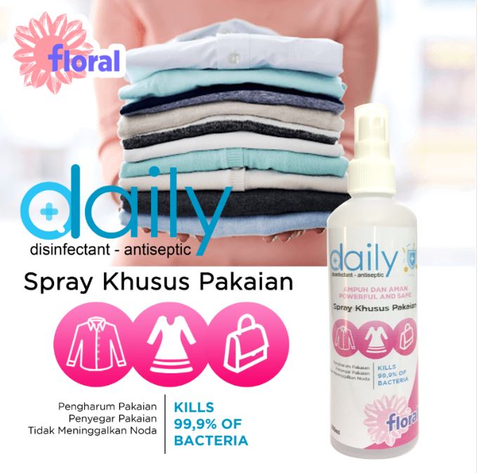 PAKET DAILY DESINFEKTAN ANTISEPTIC SPRAY 250ml + DESINFEKTAN CAIR 5 LITER 5L KHUSUS PAKAIAN / BAJU