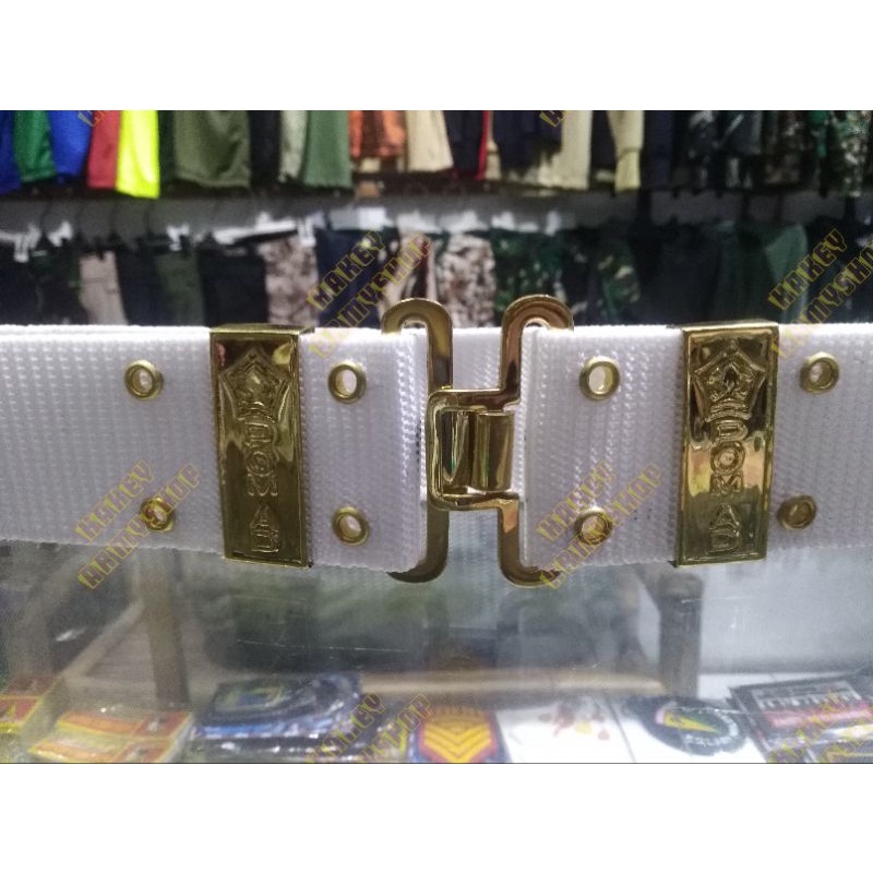 kopel putih + ring kuningan polisi militer/kopel rim pom ad kuningan asli