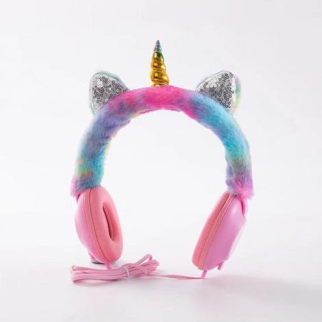 Ready Headphone Headset Anak Unicorn Lucu Telinga Bulu - Bulu Halus W79