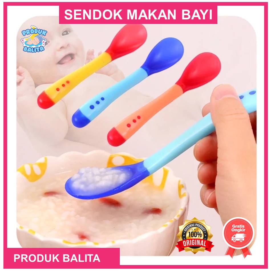 Sendok Garpu Makan Bayi Silikon Sensor Panas  Peralatan Makan Bayi Terlaris