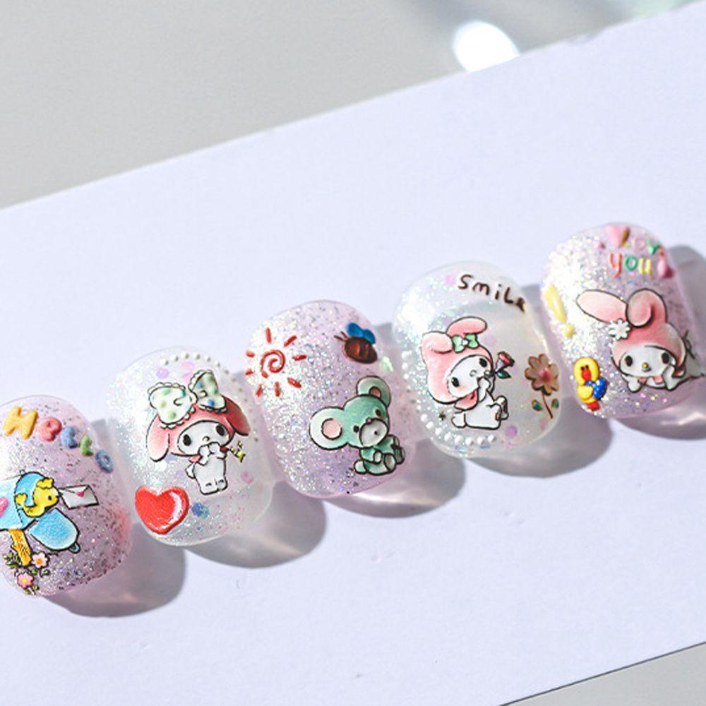 Mxbeauty Stiker Kuku Kartun Fashion Tipis Tangguh Strawberry Melody Kelinci Buah DIY Dekorasi Nail Art