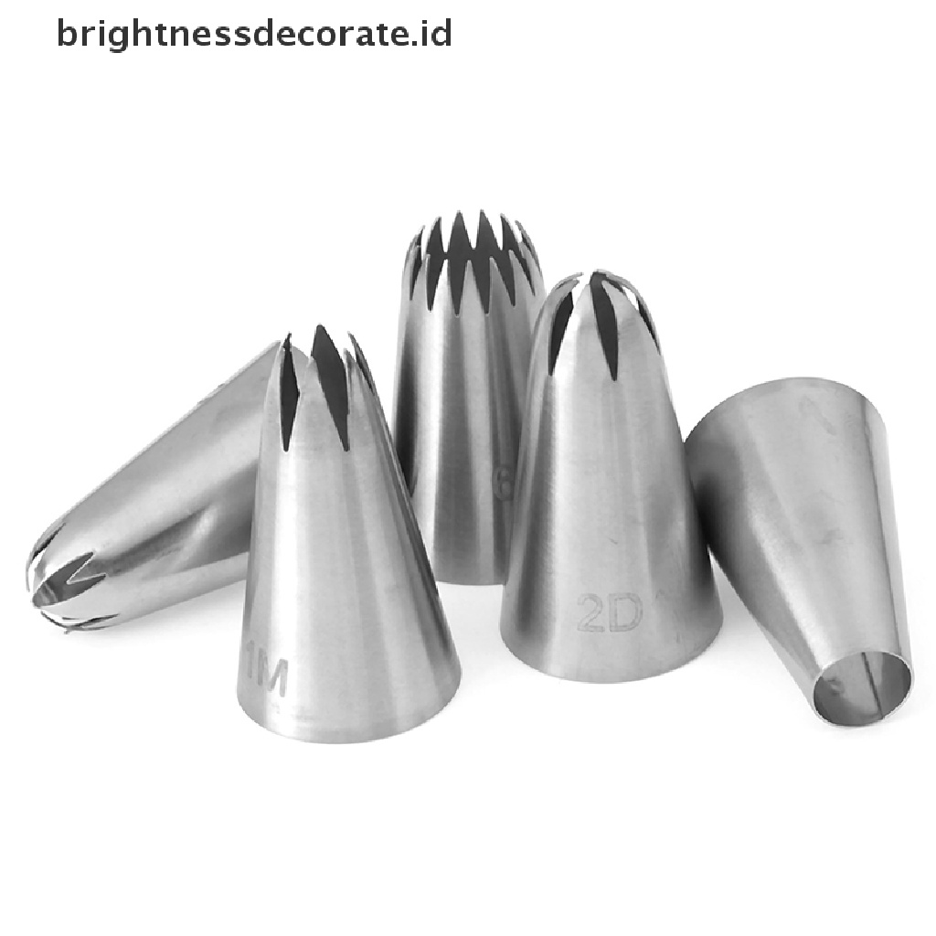 Set 5pcs Ujung Mulut Pipa Icing Bahan Stainless Steel Untuk Membuat Cupcake