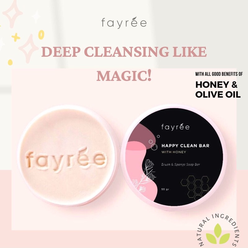 Fayree Happy Clean Bar With Honey / Sabun Kuas dan Beauty Blender / Brush &amp; Sponge Soap Bar Cleanser