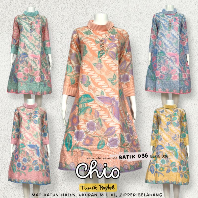 (Semerbak) Dress kerja pastel murah Chio atasan katun halus Baju seragam tunik batik fashion motif k