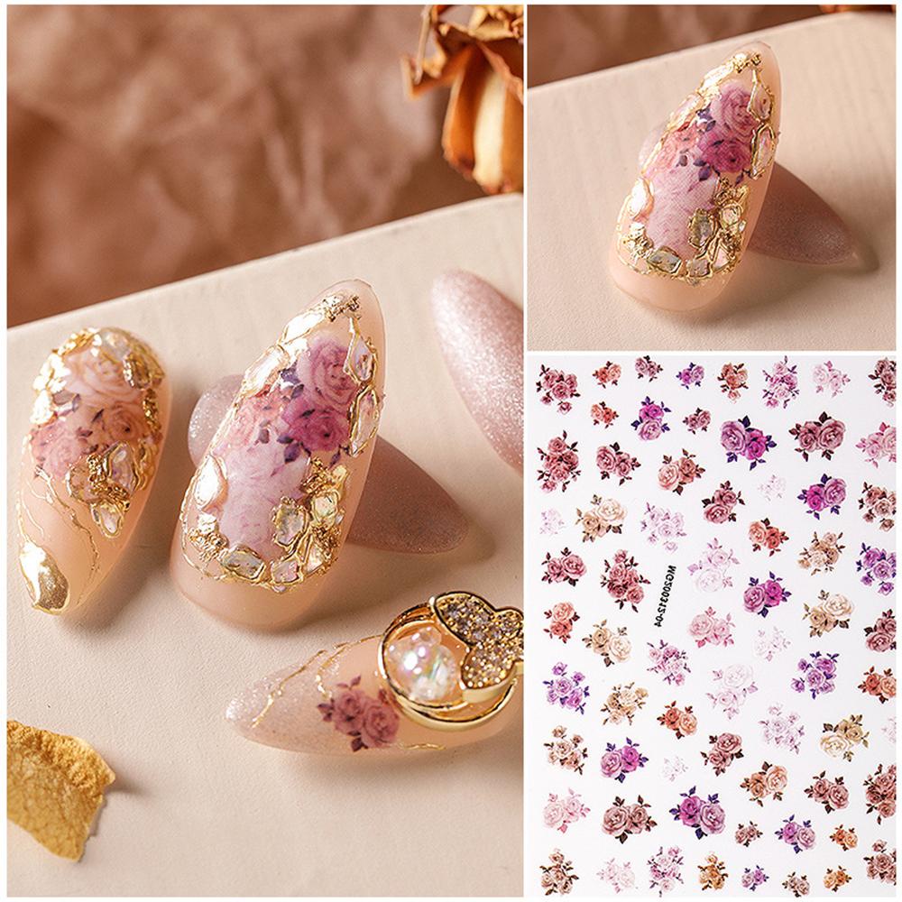 Needway   Stiker Kuku 3D 3D Angel Motif Bunga Floral Nail Foils