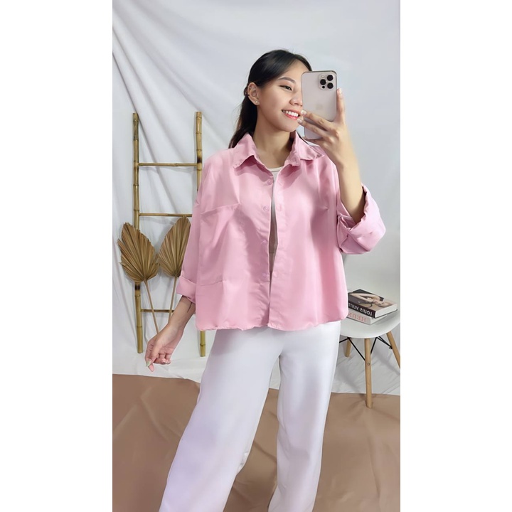 Tq88indonesia Fashion Baju Kemeja Wanita Lengan Panjang Terbaru /  OLIVIA SHIRT / Kem Polos / Busana Santai Cewek / Ootd