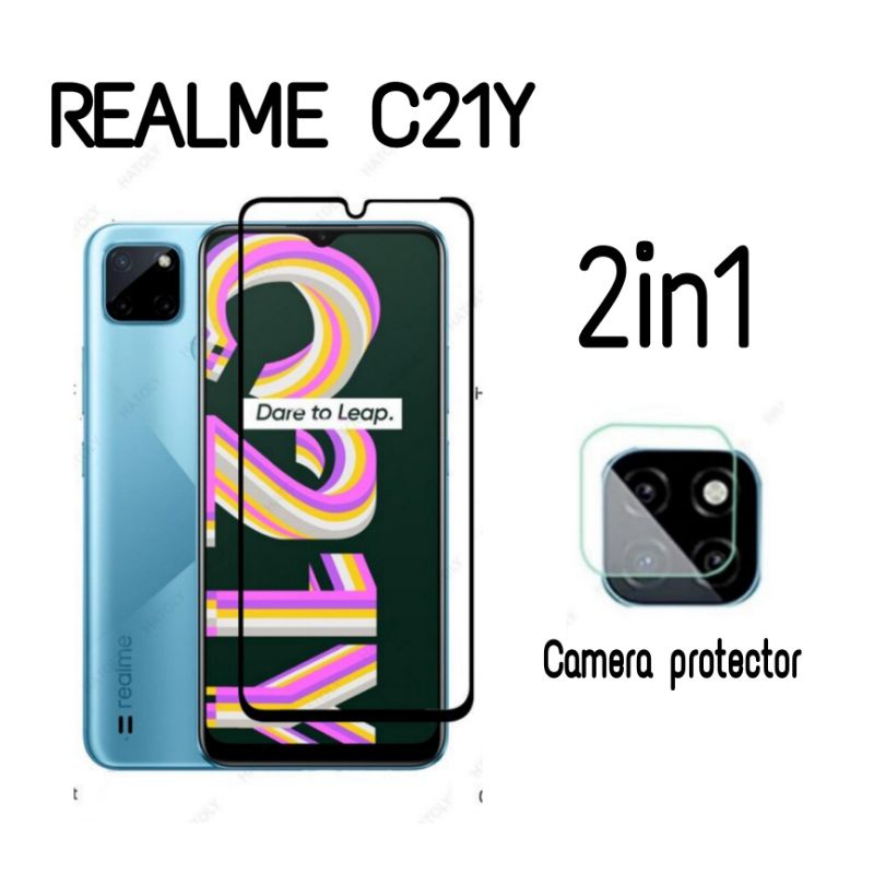 Paket 3in1 Realme C21Y C21 C20 C25 C25S C15 C11 C12 Tempered Glass Full Layar Dan Skin Carbon Lensa Camera