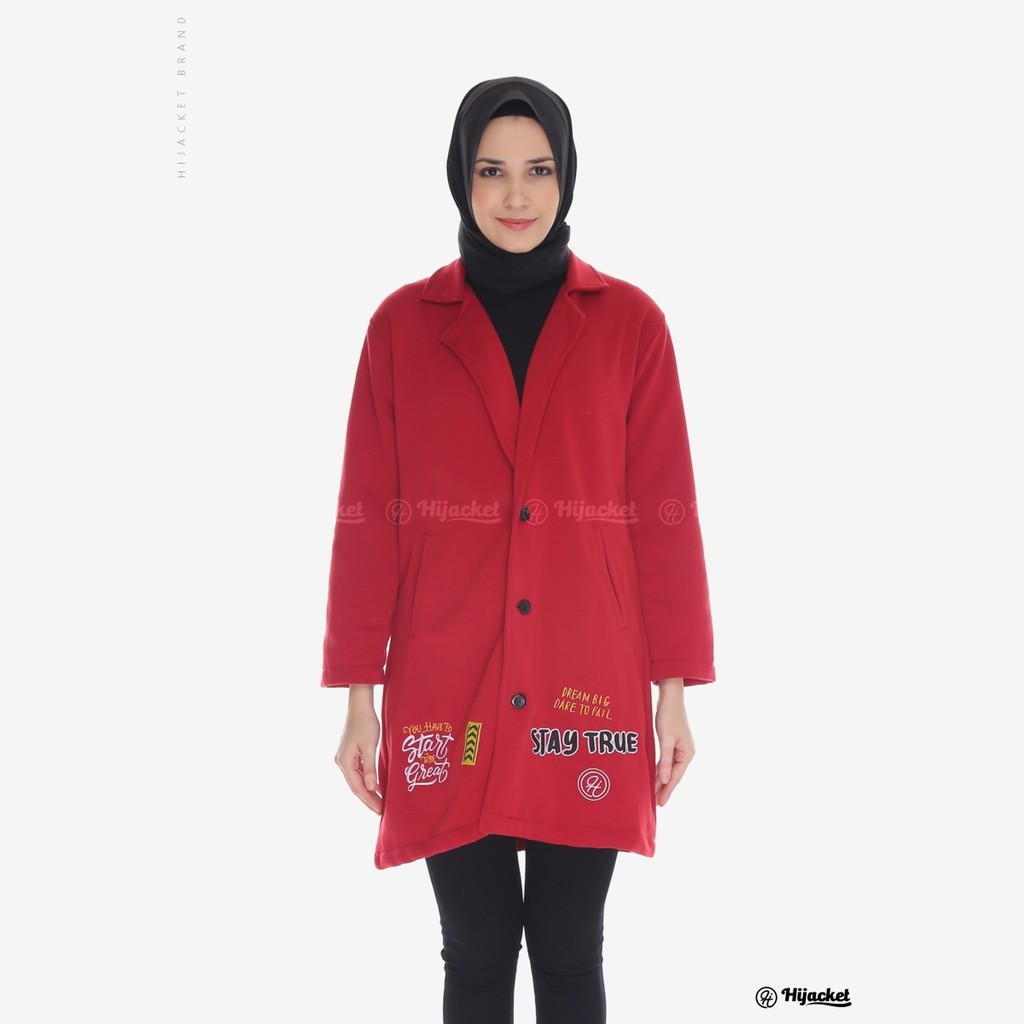 Hijacket Original Elma Hijaket Jaket Jacket Wanita Muslimah Jaket Blazer Cewek Jumbo Murah Terbaru Jaket Hijaber-CHERRY