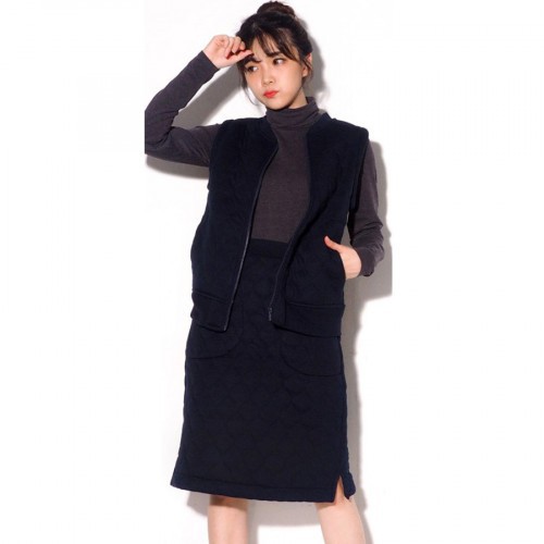VIRAL  PAKAIAN WANITA ATASAN SETELAN MURAH / UNIQLO Blocktech Navy Vest + Skirt Set - Setelan