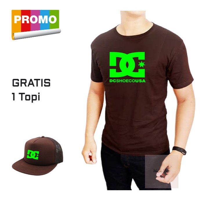 Kaos Distro Dcshoe Hijau Stabilo Gratis Topi Quality Premium Pria Wanita Lengan Pendek Keren Best