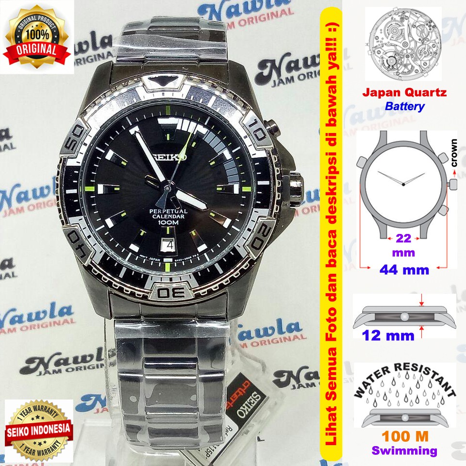 Seiko Perpetual SNQ115P1 Black Stainless - Jam Tangan Pria SNQ115