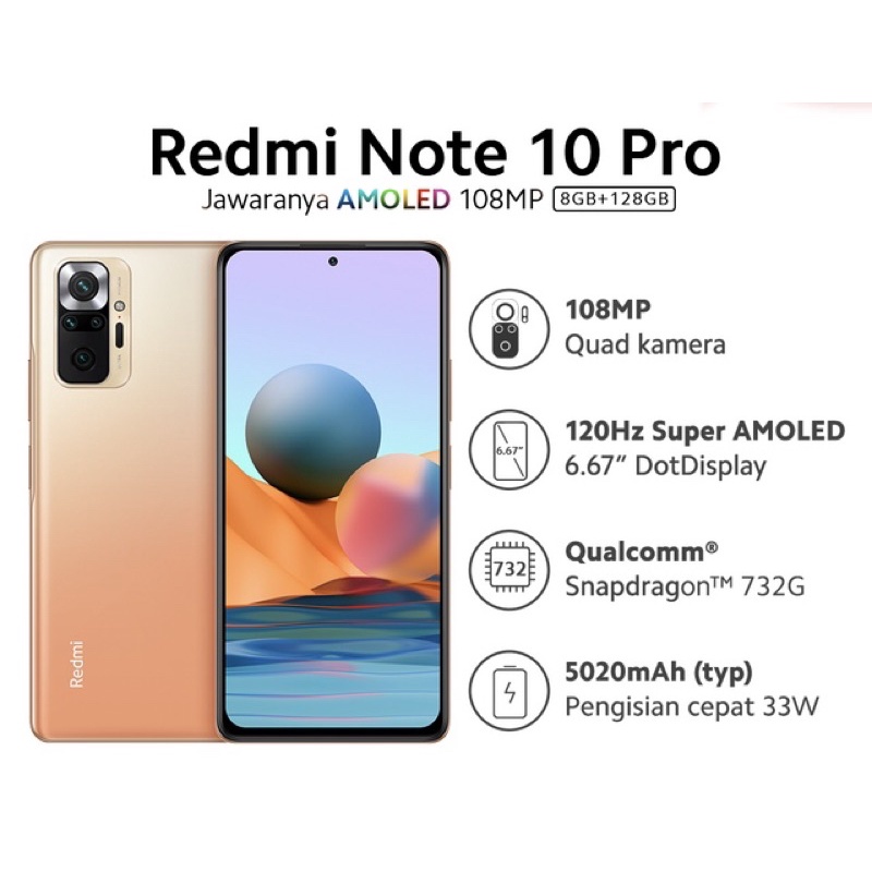 HANDPHONE HP XIAOMI REDMI NOTE 10 PRO RAM 8 GB INTERNAL 128 GB 8/128GB RAM 6 GB INTERN 64 GB 6/64GB-Bronze