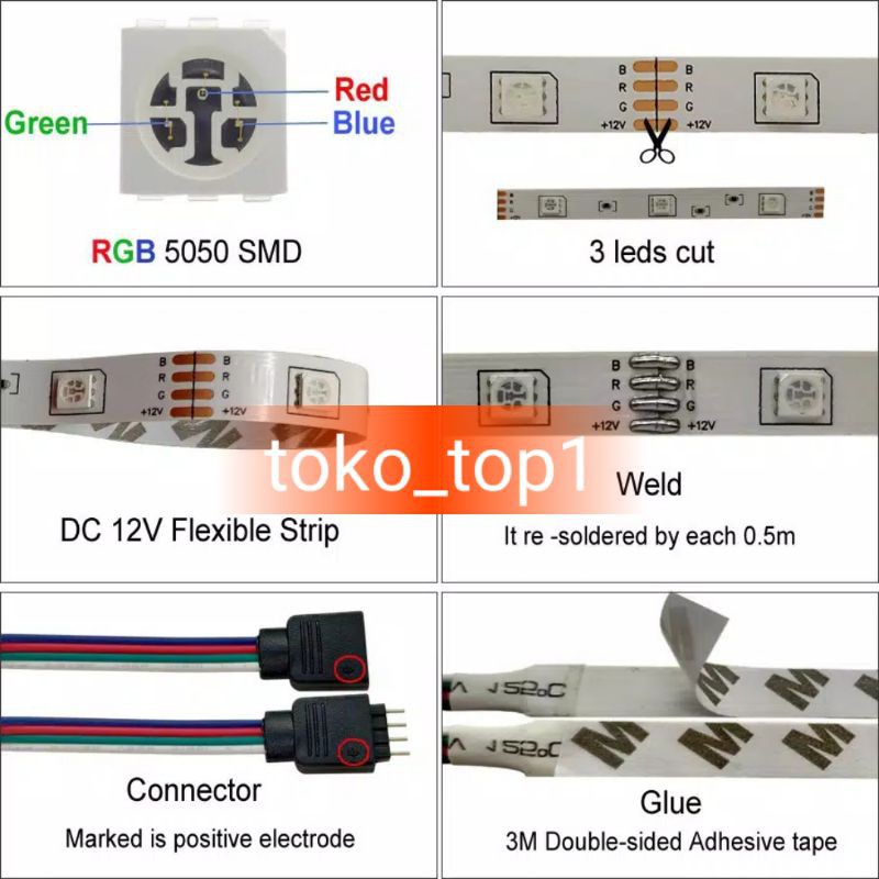 LAMPU LED  STRIP 5050 5M REMOT RGB WARNA WARNI IP44 5M AC 220V + ADAPTOR + REMOTE5050(LAMPU TIKTOK)