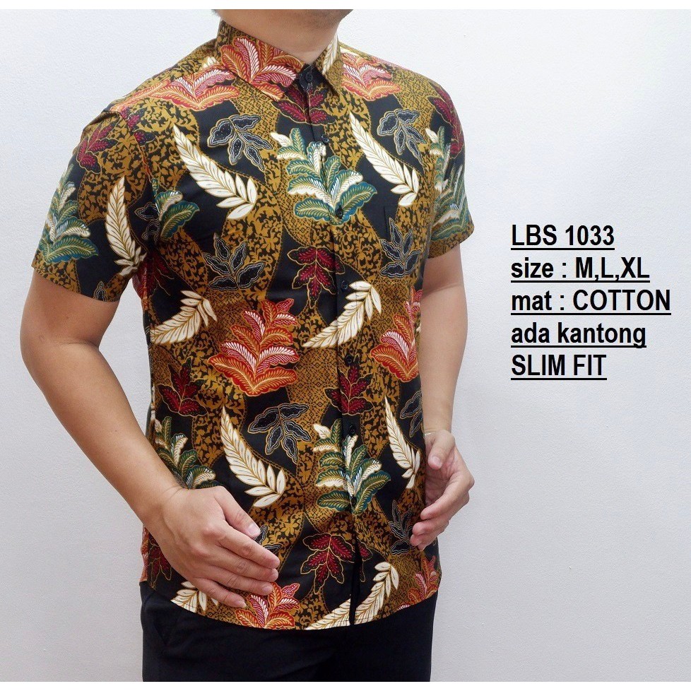 Baju Batik Pria || Kemeja Batik Pria Slimfit Lengan Pendek || Luigi Batani || HITAM KUNING LBS1033