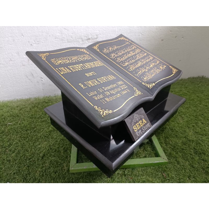 BATU NISAN MAKAM BENTUK BUKU GRANIT ALAM ASLI + PACKING KAYU