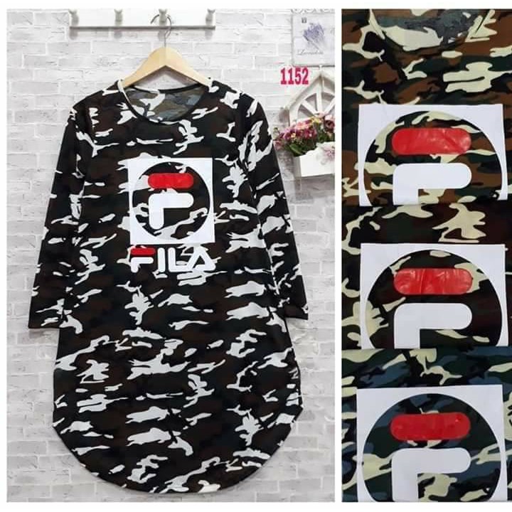 TUNIK FILA KATUN JUMBO BIGSIZE MURAH BUMIL TANGAN PANJANG MUSLIM ARMY LORENG XXL BESAR HIJAB ABG