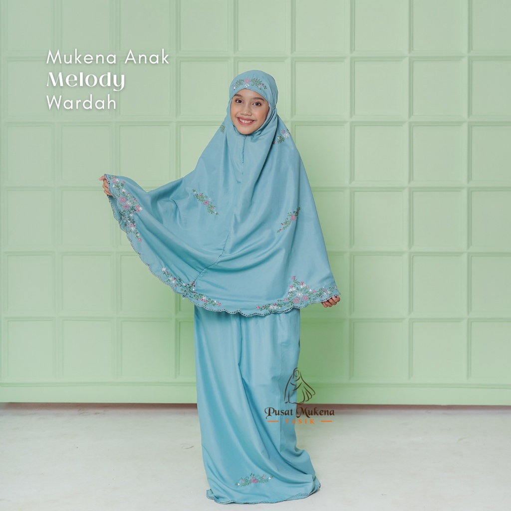 PUSAT GROSIR BELI MUKENA SATU SET (MUKENA + SAJADAH/SEJADAH) ANAK (5-13 TAHUN) 2IN1 KATUN BORDIR MANUAL MELODY