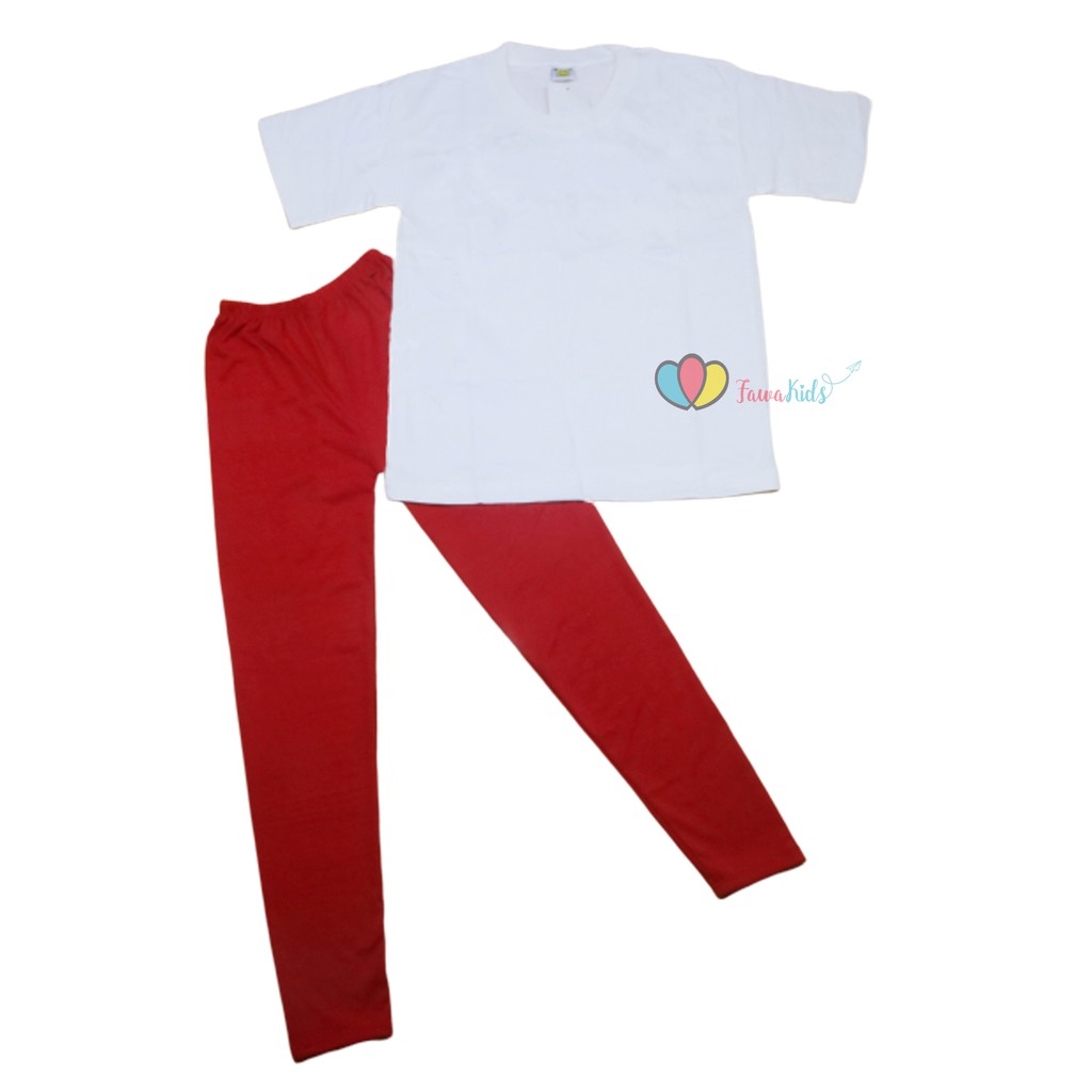 Setelan Merah Putih Uk 8-12 Tahun / Kaos Anak Perempuan Legging Set Lengan Pendek Seragam