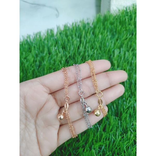 GELANG RANTAI JEDAR 3 LAYER + 1 BEL / GELANG PERAK ASLI SILVER 925 LAPIS EMAS / GELANG FASHION WANITA TERBARU