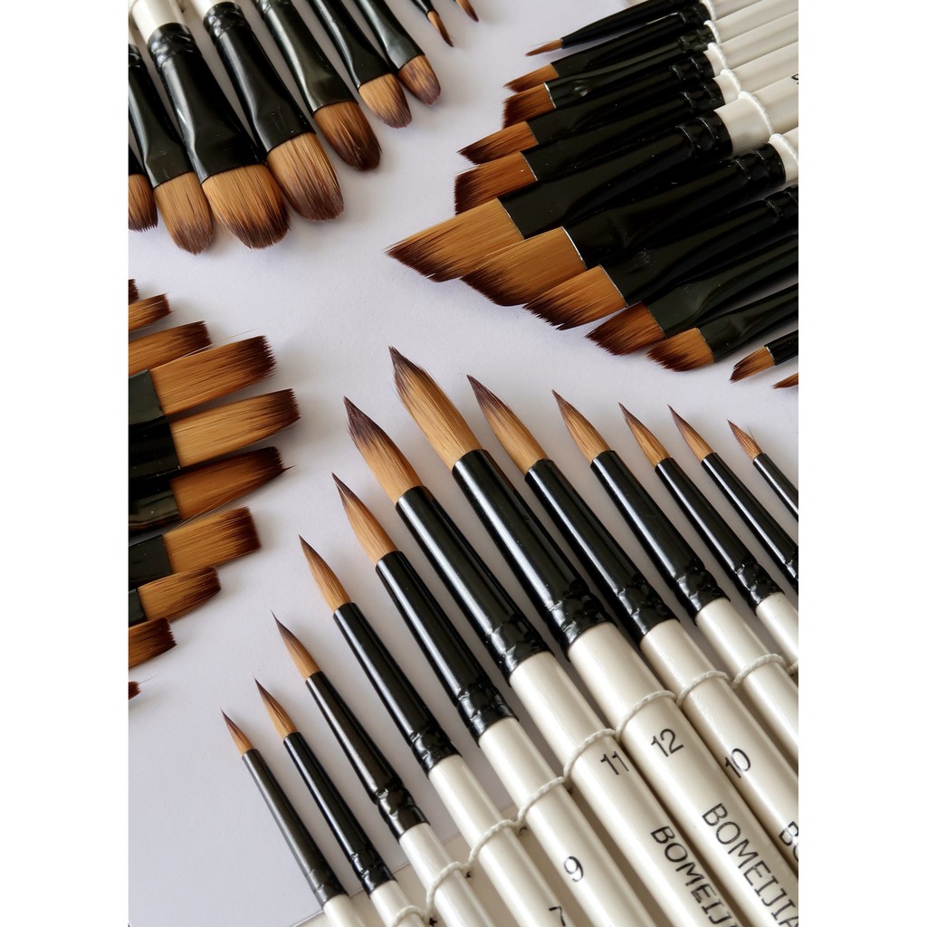 BOMEIJIA Artist  Short Handle Brush Round / Filbert / Angle / Flat 12pcs