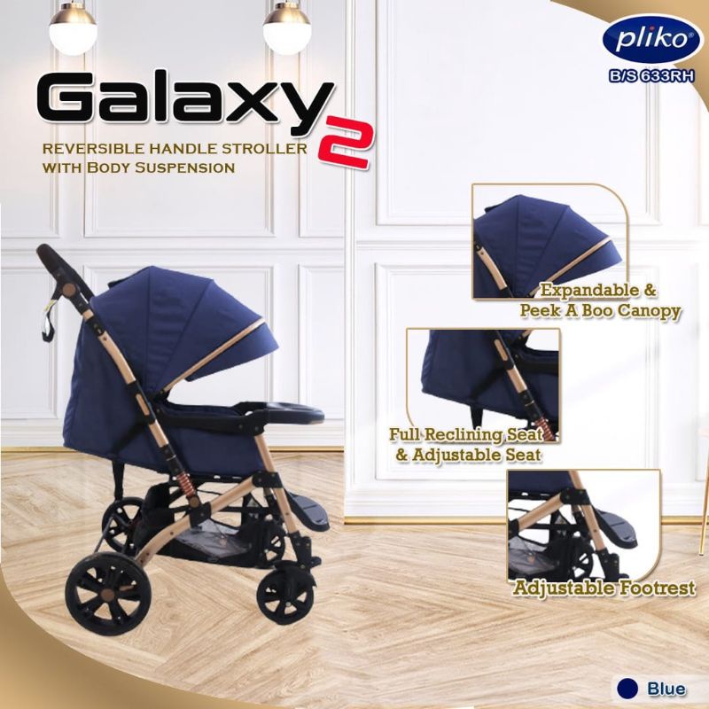 GOLD FRAME STROLLER BAYI PLIKO GALAXY 2 BS 633 RH | KERETA DORONG 2 DUA ARAH