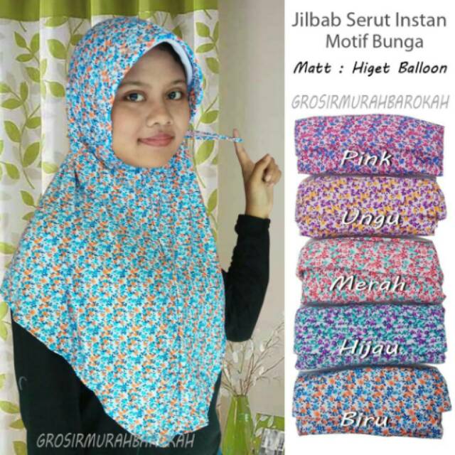 Jilbab Serut Instan Motif Bunga