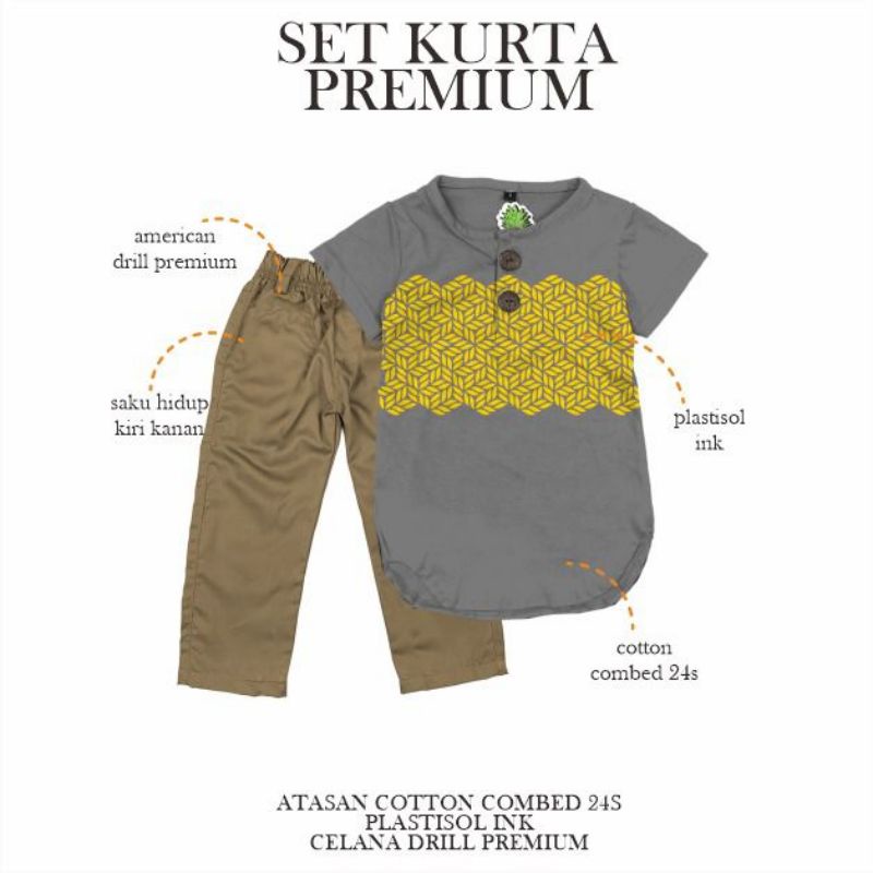 Pineapple Setelan Kurta Chino Setelan Anak Laki Laki Usia 4  Sd 12 Tahun -KBS