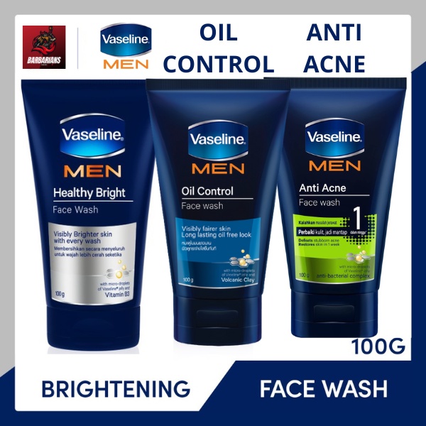Vaseline Men Face Wash Healthy Bright Anti Acne All Variant Sabun Cuci Muka Pria 100G