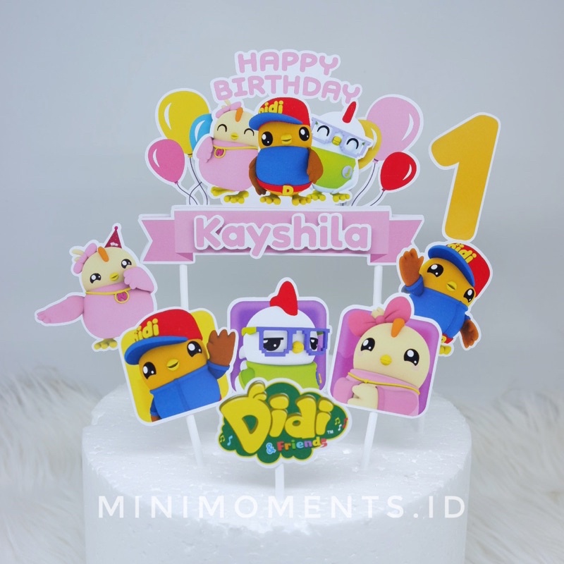 Cake Topper 3D Custom Nama Karakter Didi and Friends Friend - Alat Dekorasi Kue Ulang Tahun - Satu S