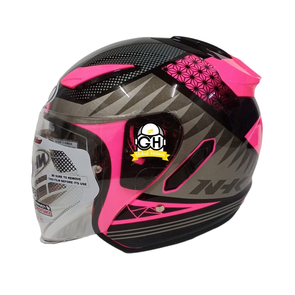 HELM NHK R1 MOTIF BIZARE PINK FLO SILVER NHK R-1 BIZARE PINK FLOURECENT SILVER DOUBLE VISOR