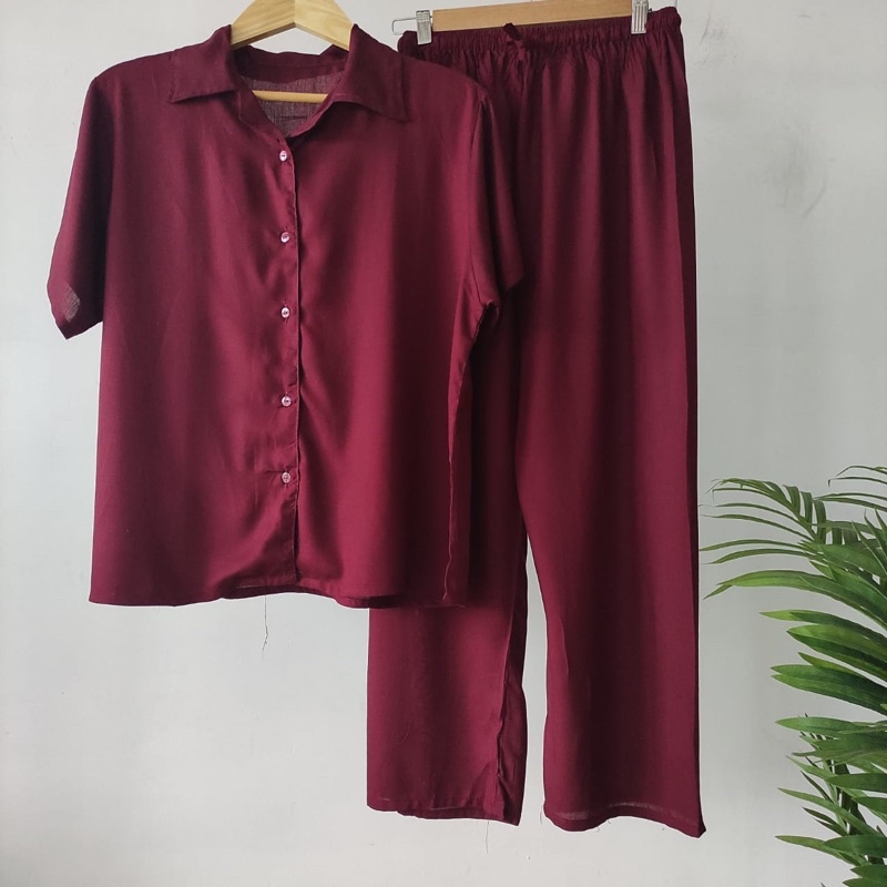 PIYAMA KANCING POLOS | PIYAMA RAYON POLOS-KCPD MAROON