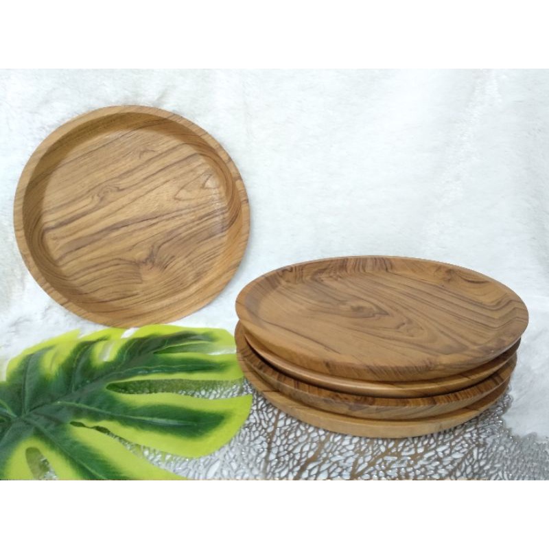 Piring Kayu Jati Piring Plating Piring Makan Piring Saji Piring Kayu Bulat Round Wooden Serving Plat