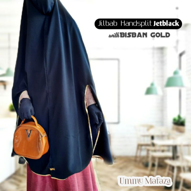 JILBAB JETBLACK HANDSPLIT BELAH TANGAN NON PET| KHIMAR SYARI|HIJAB LEBAR JILBAB JUMBO|Tepian Bisban 