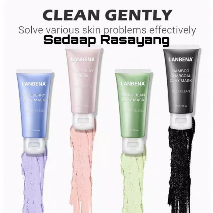 Lanbena Clay Mask Masker Wajah MungBean Bamboo Blueberry RoseClay