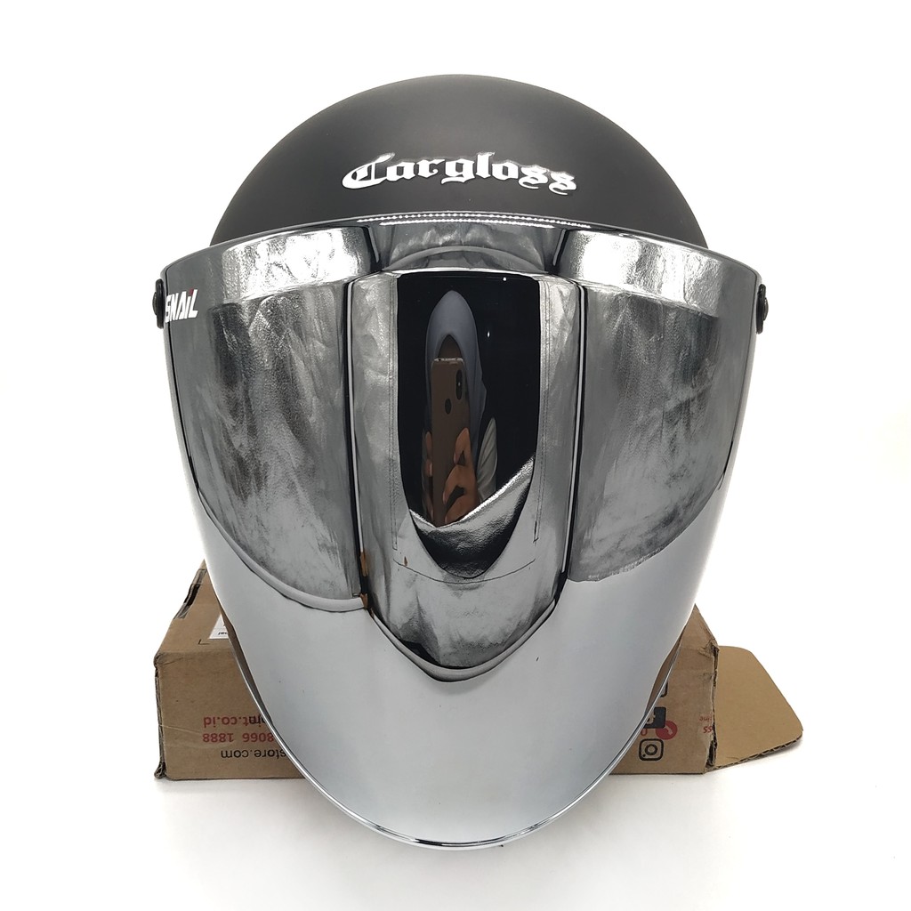 Helm Cargloss Retro Black Doff + Kaca Snail Silver