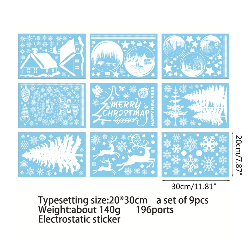 9 Lembar Stiker Kaca Jendela Desain Snowflake Elk Untuk Dekorasi Rumah Restoran Bar Ruang Makan
