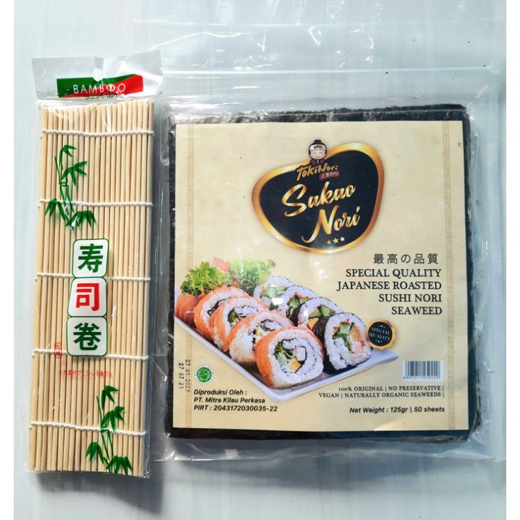 Paket sushi nori 50 lembar + 1bambu makisu sushimat penggulung sushi bamboo dry seaweed halal murah