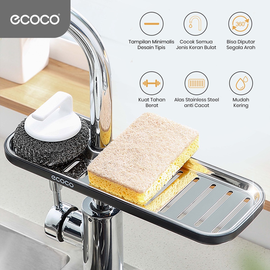 ECOCO TEMPAT SABUN KRAN SINK | FAUCHET DRAIN RACK STAINLESS E1914