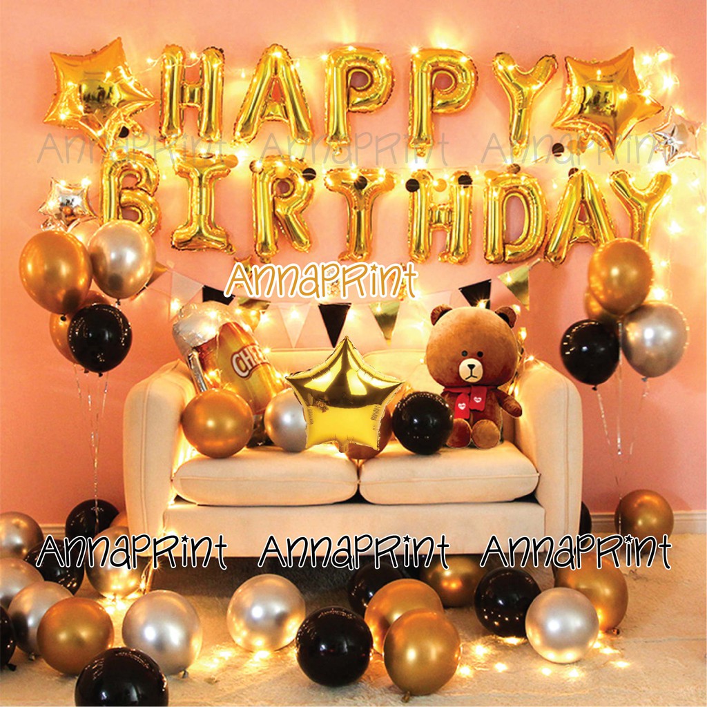 Paket Balon Dekorasi Ulang Tahun Dewasa Gold Hitam