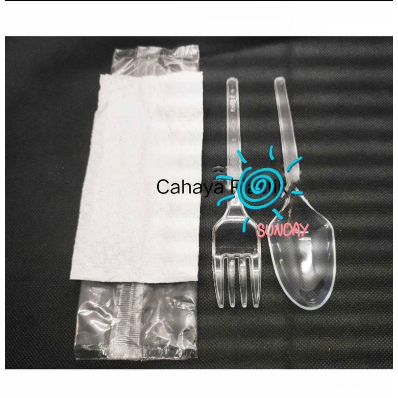 Set Sendok Plastik | Garpu Plastik | Tisu | Paket Sendok Garpu Tissue isi 10pcs