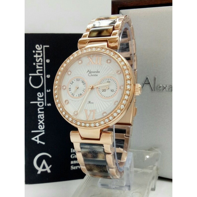 [Free Baterai] JAM TANGAN WANITA ALEXANDRE CHRISTIE AC 2514 ROSEGOLD LEOPARD ORIGINAL GARANSI 1 TAHU