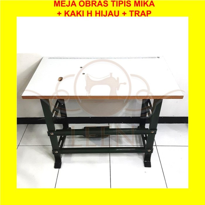 Set Meja Mika &amp; Kaki H Hijau Mesin Jahit Obras Kecil Tradisional LEEN