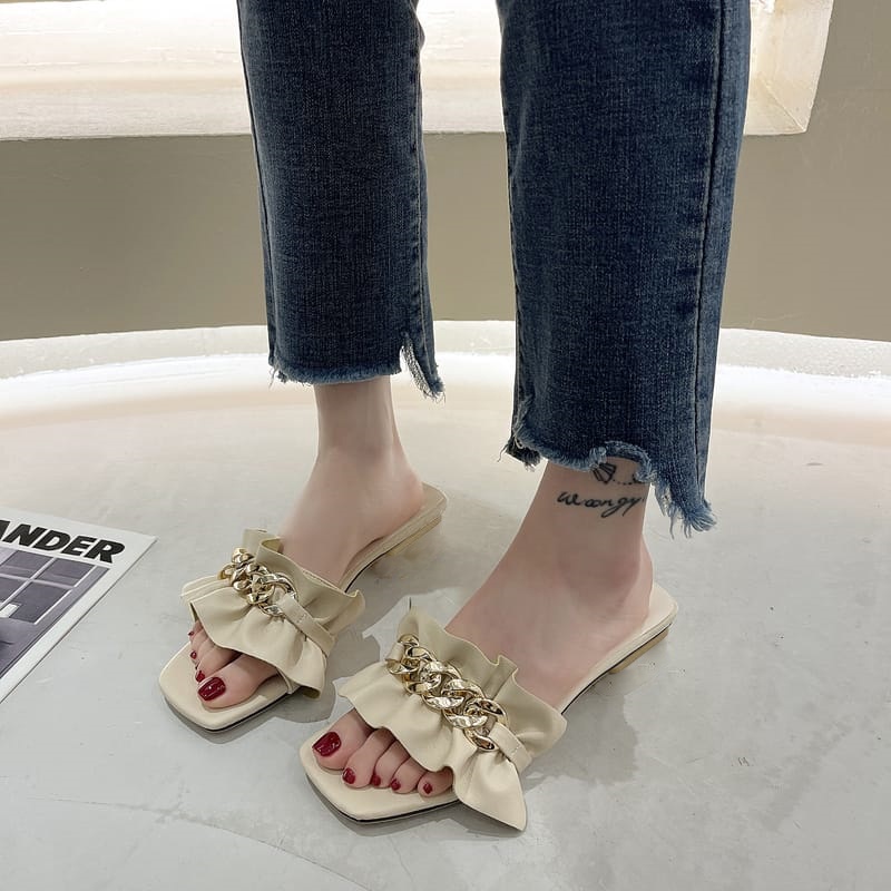 Sandal Teplek Wanita Sandal Slop Kerut Rantai VT 37-2